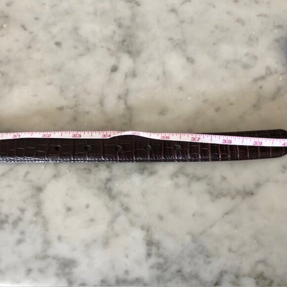 TALBOTS Crocodile Print Brown Western Silver Scroll Buckle Belt Large - Picture 14 of 16